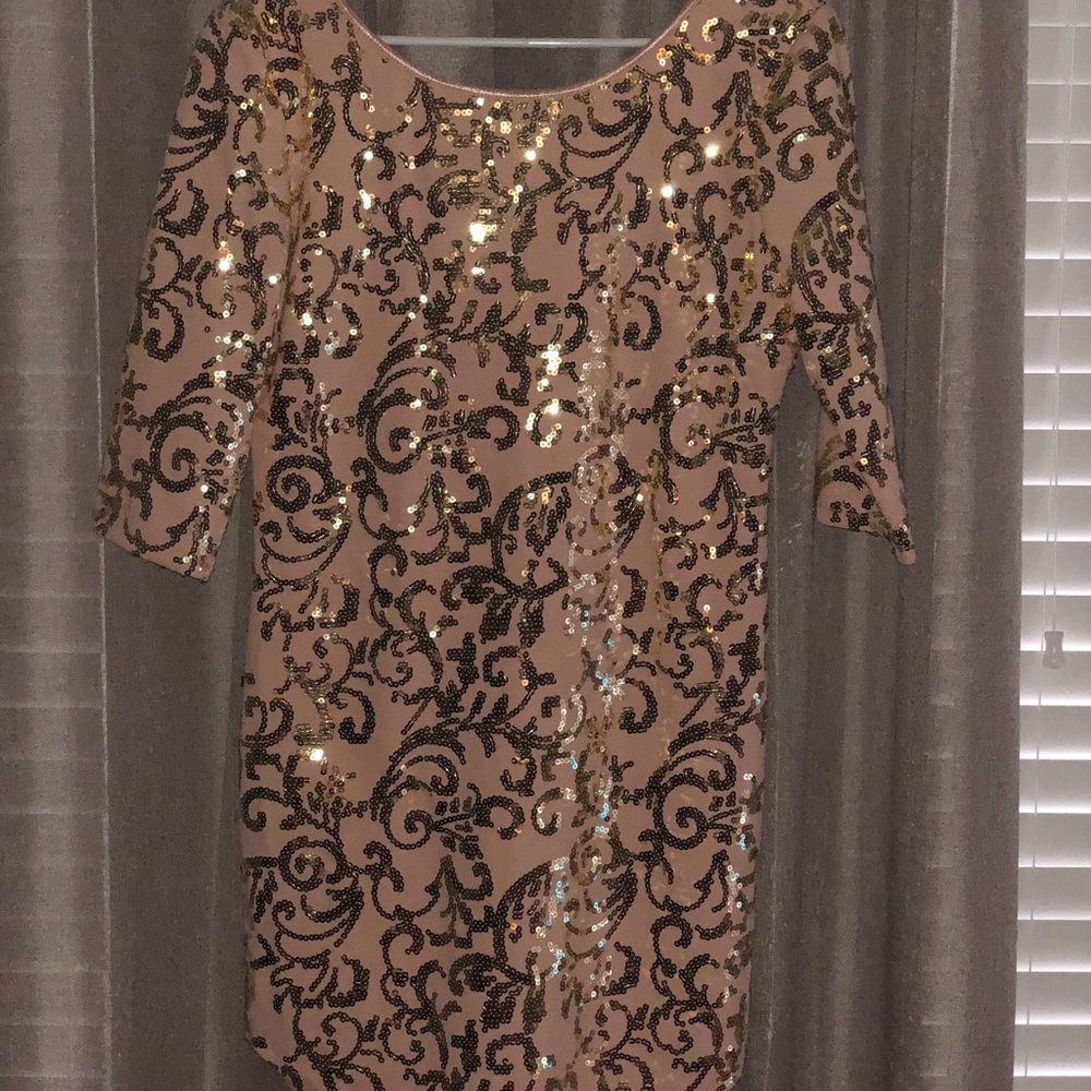 Pink with Gold Sequins Shimmer Dress, Large.